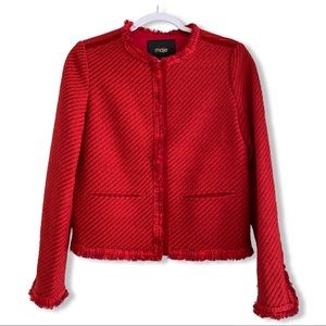 SOLD - MAJE Chic Red Tweed Fringe Jacket/Blazer